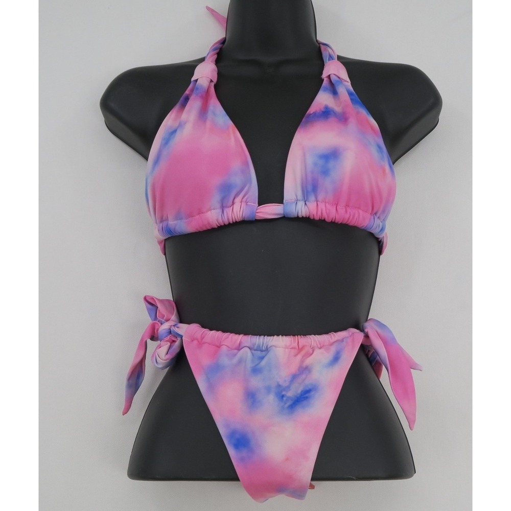 Victoria's Secret Pink Blue‎ Tie Dye Triangle Bikini Set Size Medium